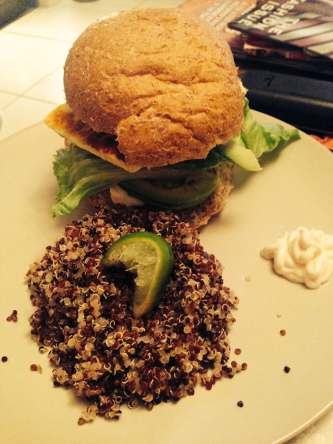 I made this vege burger by grilling some hallumi, portobello mushroom and added some avocado (the obsession continues!). I then did a side of quinoa. My husband hated the quinoa and i'm not the biggest fan but it was filling!